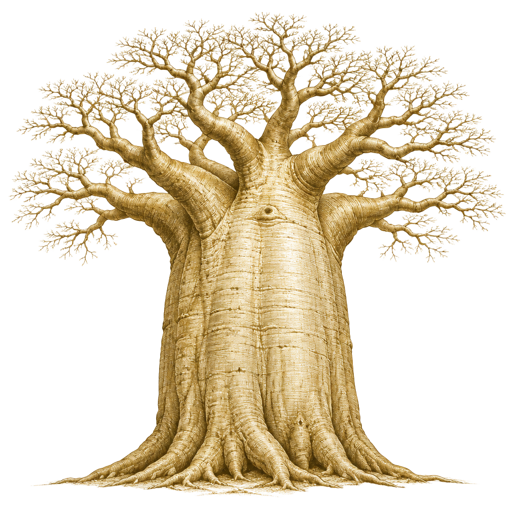 Baobab dessiné en doré, symbole du Groupe HOME